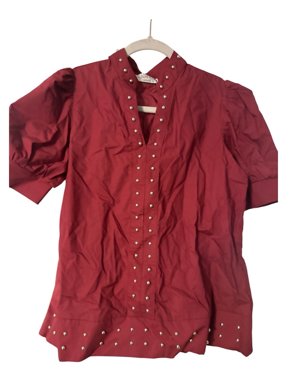 Sweet P”s dark Red Short Sleeve Stud-Trim Tunic size small 100% cotton new